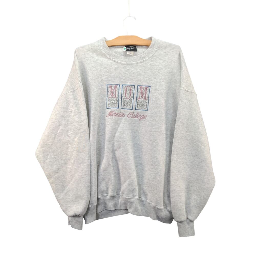 Vintage Marian College Pullover Sweatshirt SZ XXL 2XL Gray Embroidered Made USA